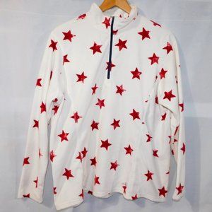 Eddie Bauer Womens 2XL White Red Star Light Fleece 1/4 Zip Pullover Top sweater